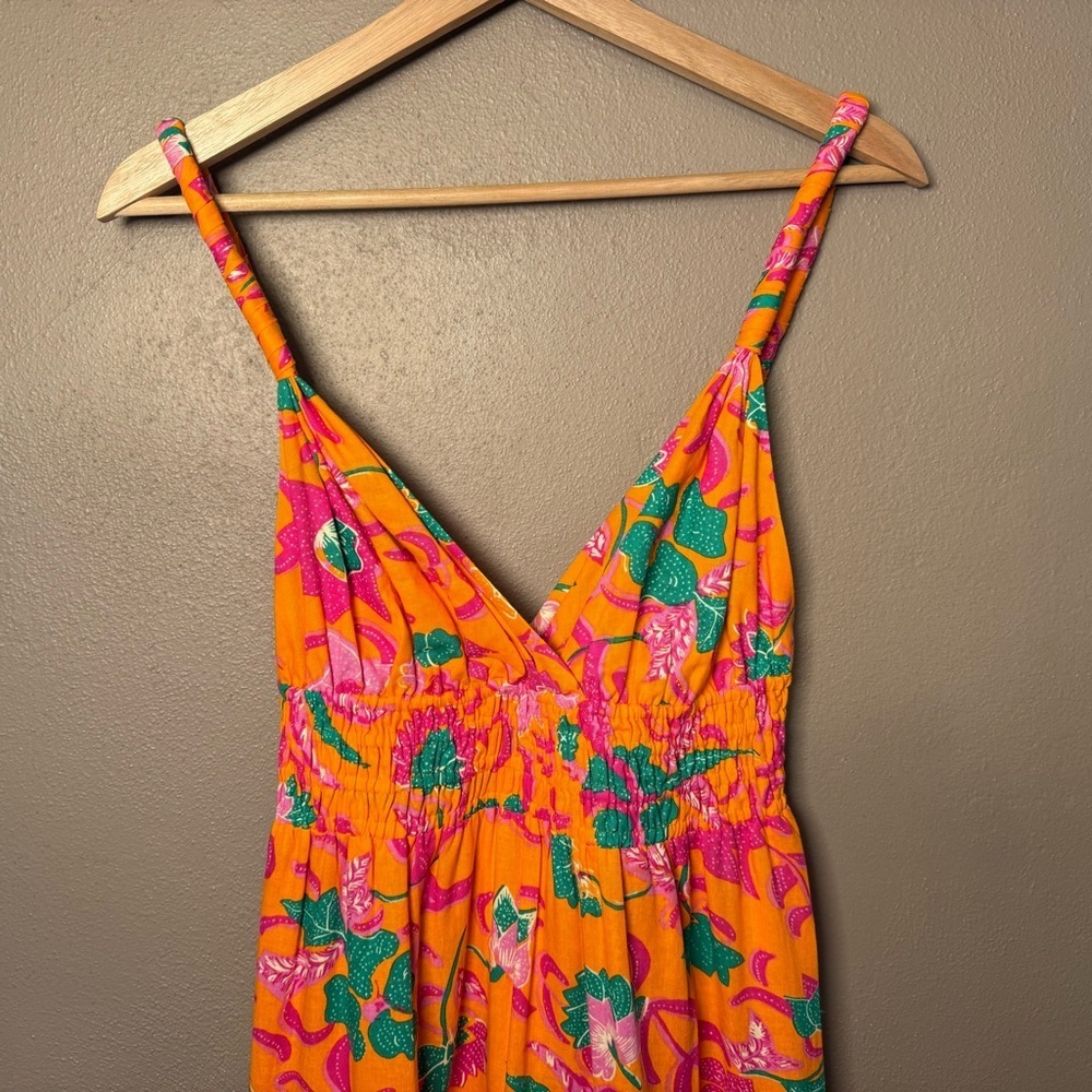 10 Crosby Derek Lam Cecelia Tiered Printed Linen-blend Orange Midi Dress Size 4 - Picture 5 of 16